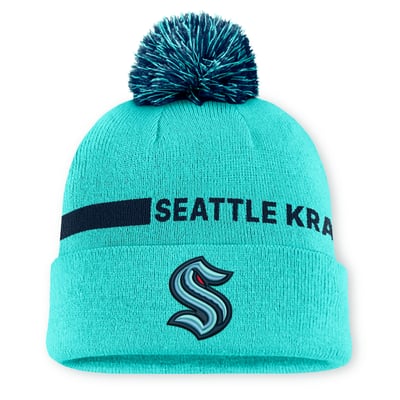 Bonnet Seattle Kraken Fanatics Authentic Pro Rink à revers et pompon - Bleu clair