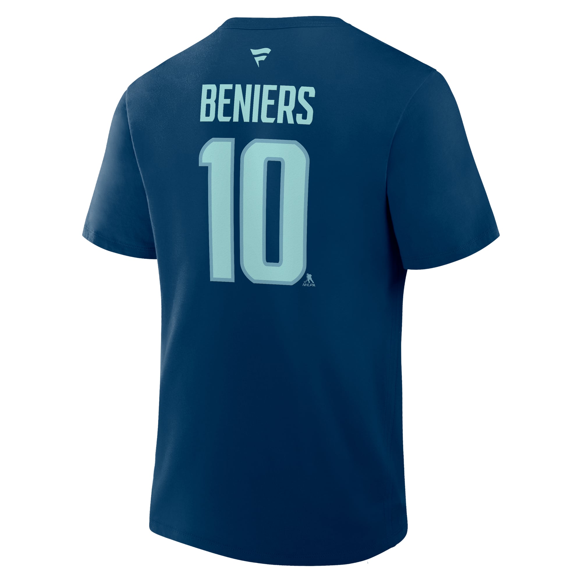 Men's Fanatics Matty Beniers Deep Sea Blue Seattle Kraken Authentic Stack Name & Number T-Shirt