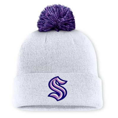 Bonnet à revers Seattle Kraken Fanatics Authentic Pro Hockey Fights Cancer avec pompon - Blanc