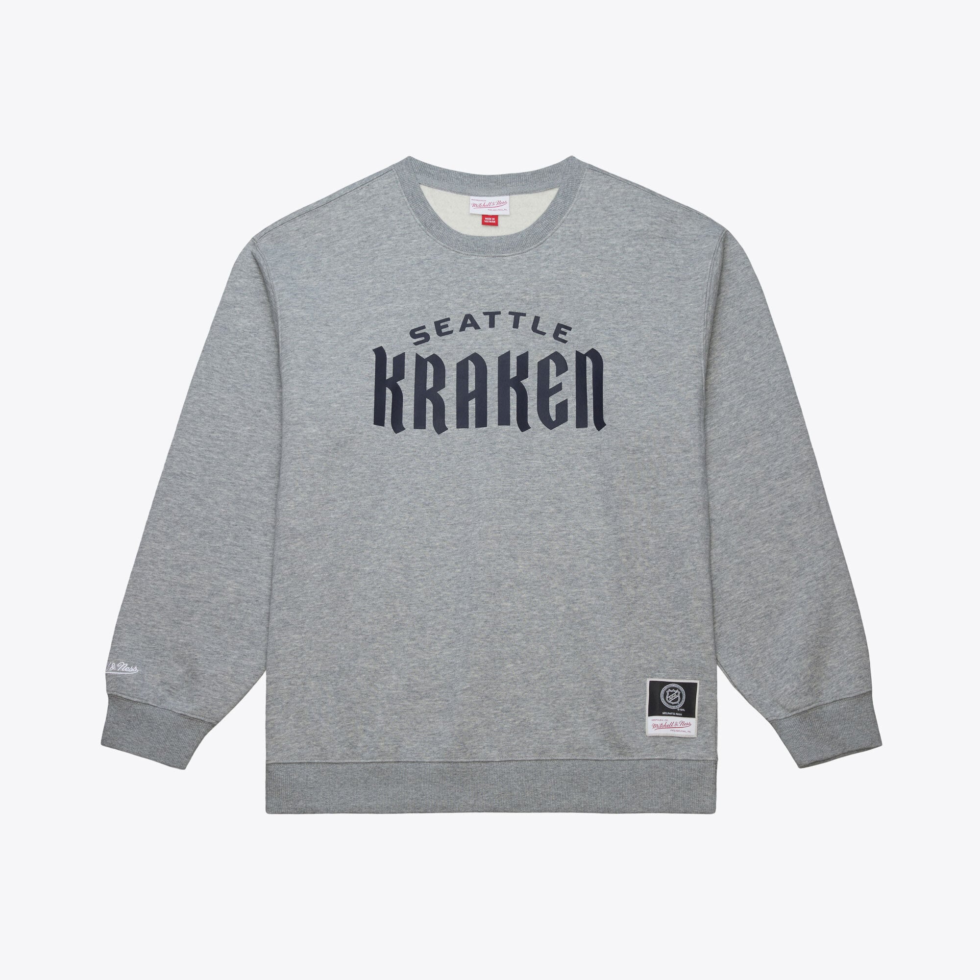Men's Mitchell & Ness Heather Gray Seattle Kraken Walk-Off Logo Fleece Crewneck Sweatshirt