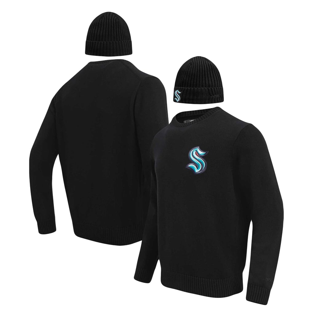 Men's Seattle Kraken Pro Standard Black Pullover Sweater & Cuffed Knit Hat Box Gift Set