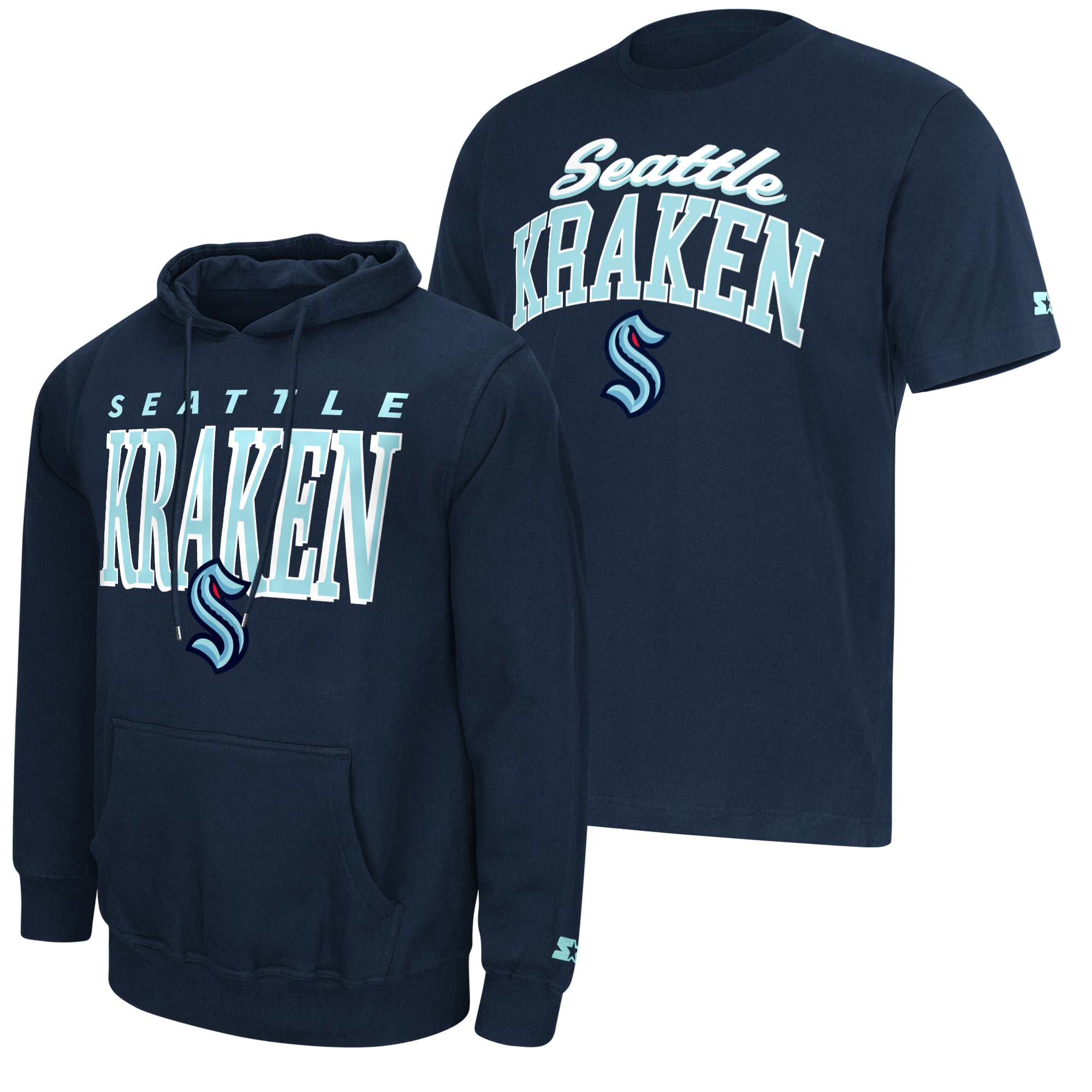 Pack sweat à capuche et t-shirt Starter bleu marine profond avec logo Seattle Kraken