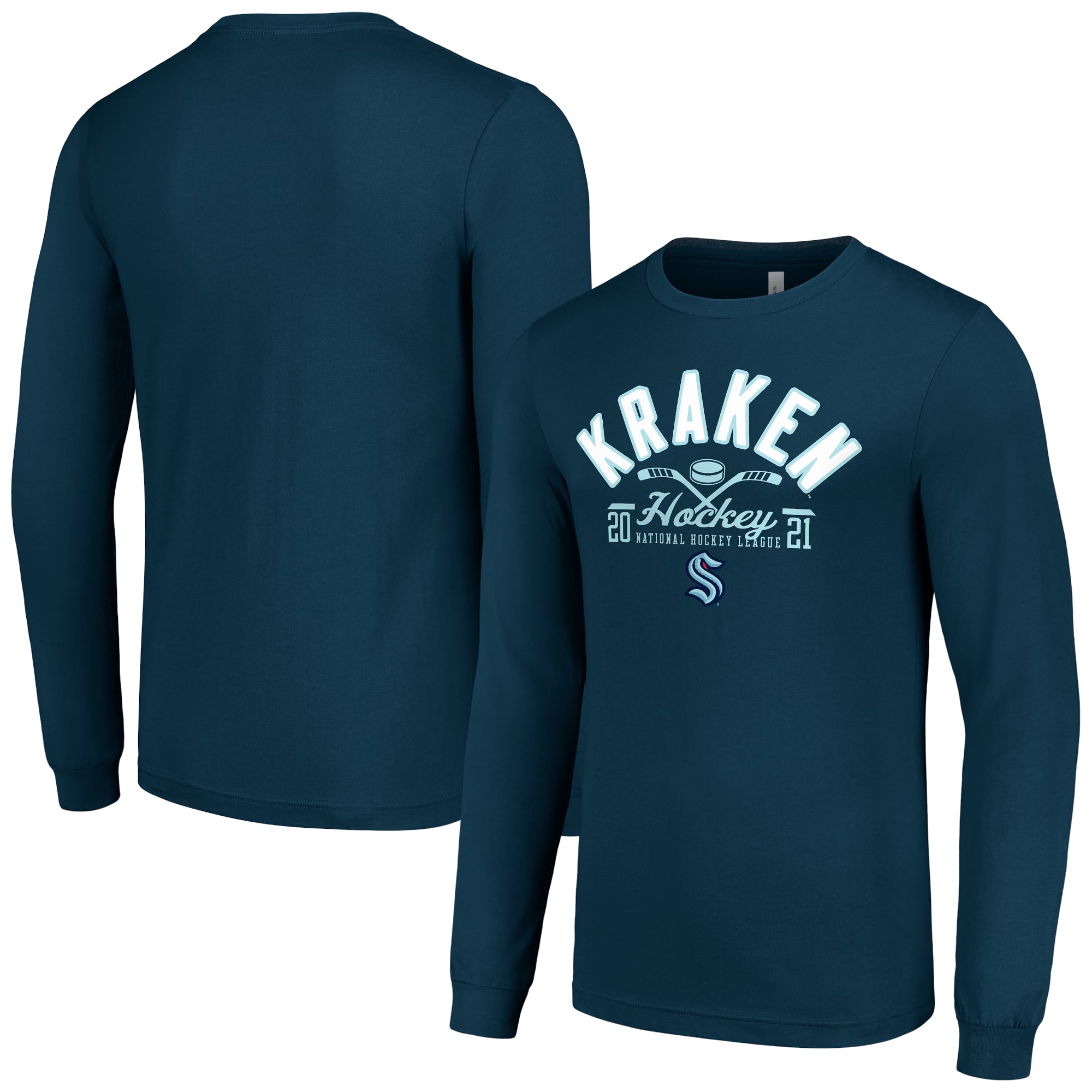 Men's Starter  Deep Sea Blue Seattle Kraken Puck Long Sleeve T-Shirt