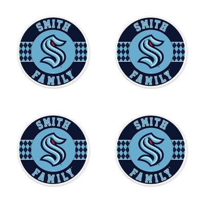 Seattle Kraken 4" Personalized Circular Coasters 4-Pack Set