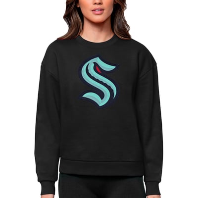 Seattle Kraken Antigua Women's Team Logo Victory Crewneck Pullover Sweatshirt - Black