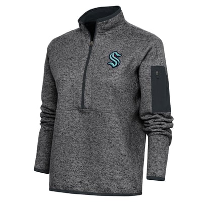 Seattle Kraken Antigua Women's Team Logo Fortune Quarter-Zip Jacket - Heather Charcoal