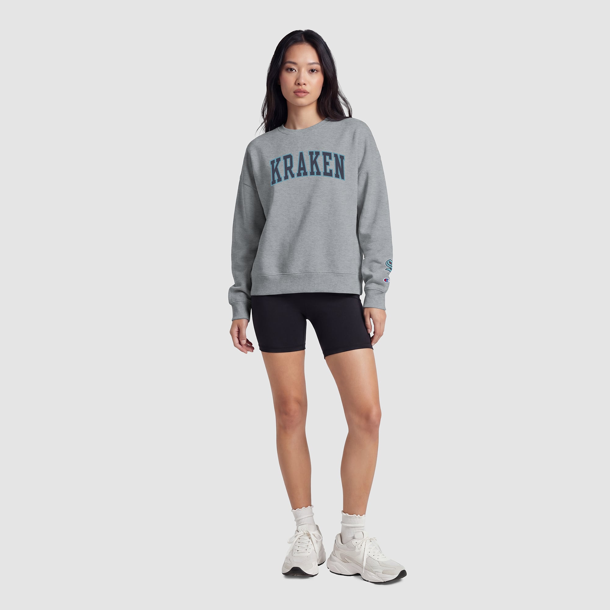 Women's Champion  Heather Gray Seattle Kraken Applique Crewneck Sweatshirt