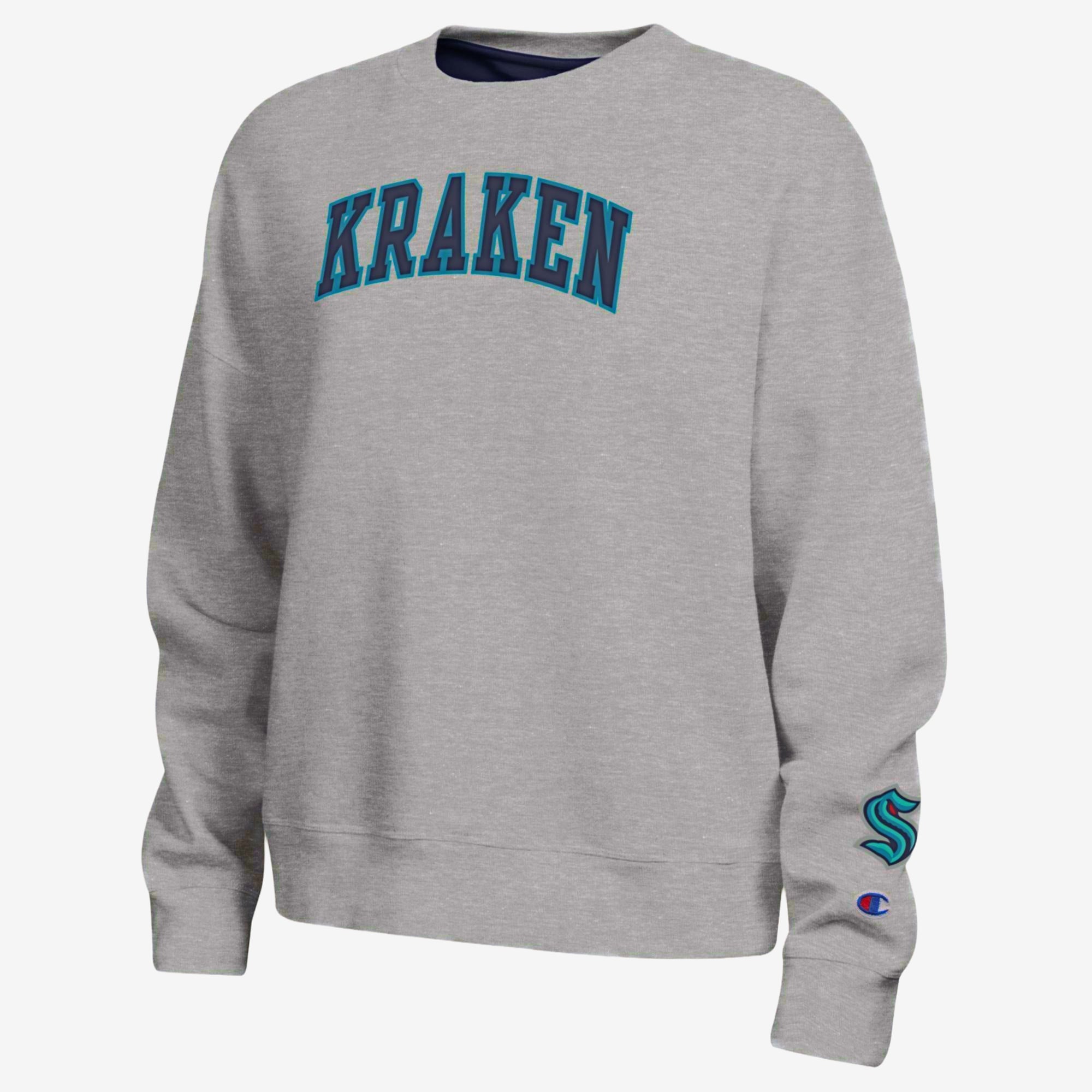 Women's Champion  Heather Gray Seattle Kraken Applique Crewneck Sweatshirt