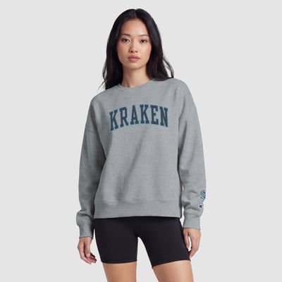 Women's Seattle Kraken  Champion Heather Gray Applique Crewneck Sweatshirt