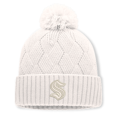 Bonnet à revers Seattle Kraken Fanatics Level Up pour femme avec pompon - Crème