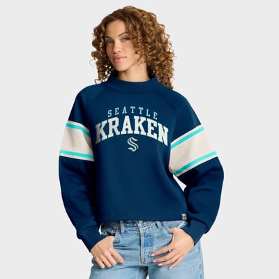 Seattle Kraken Fanatics Women's Heritage Overtime Fleece Mockneck Sweatshirt - Deep Sea Blue

