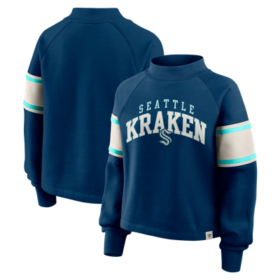 Women's Seattle Kraken Fanatics Deep Sea Blue Heritage Overtime Fleece Mockneck Sweatshirt
