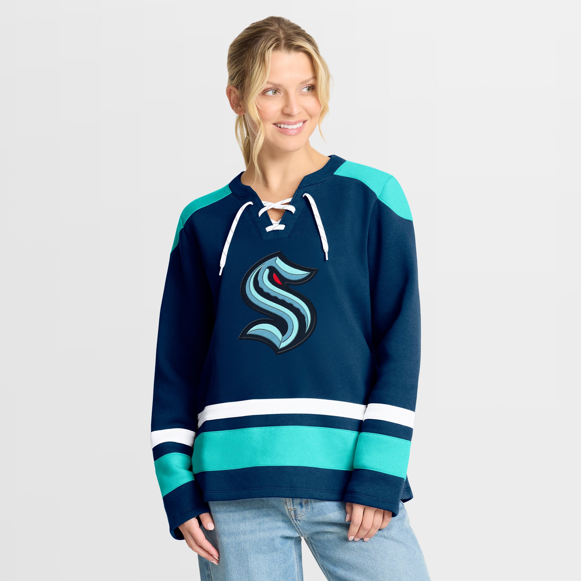 Sweat-shirt à lacets manches longues bleu marine pour femme Fanatics Seattle Kraken Icing