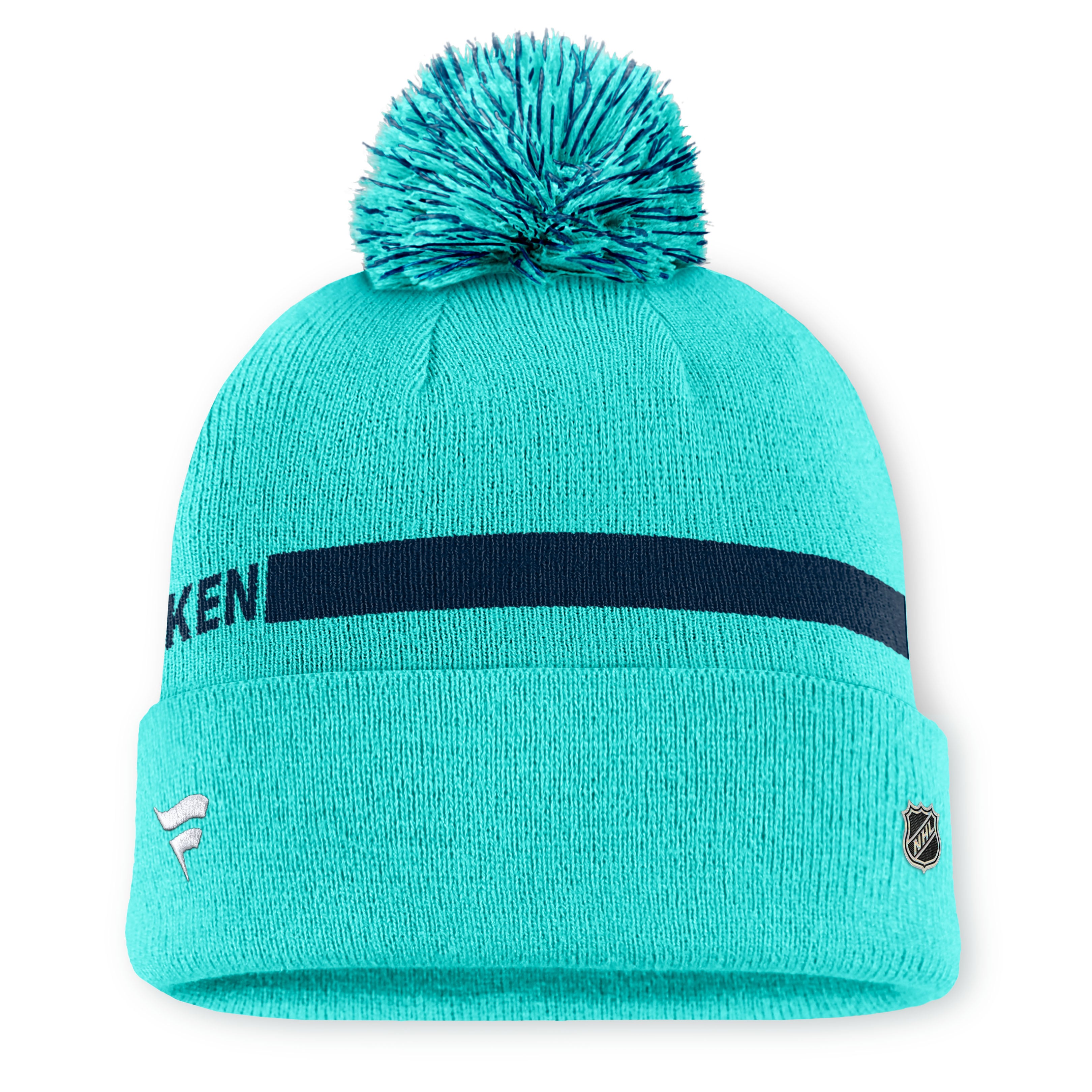 Bonnet à revers bleu clair Seattle Kraken Authentic Pro Rink pour femme, avec pompon