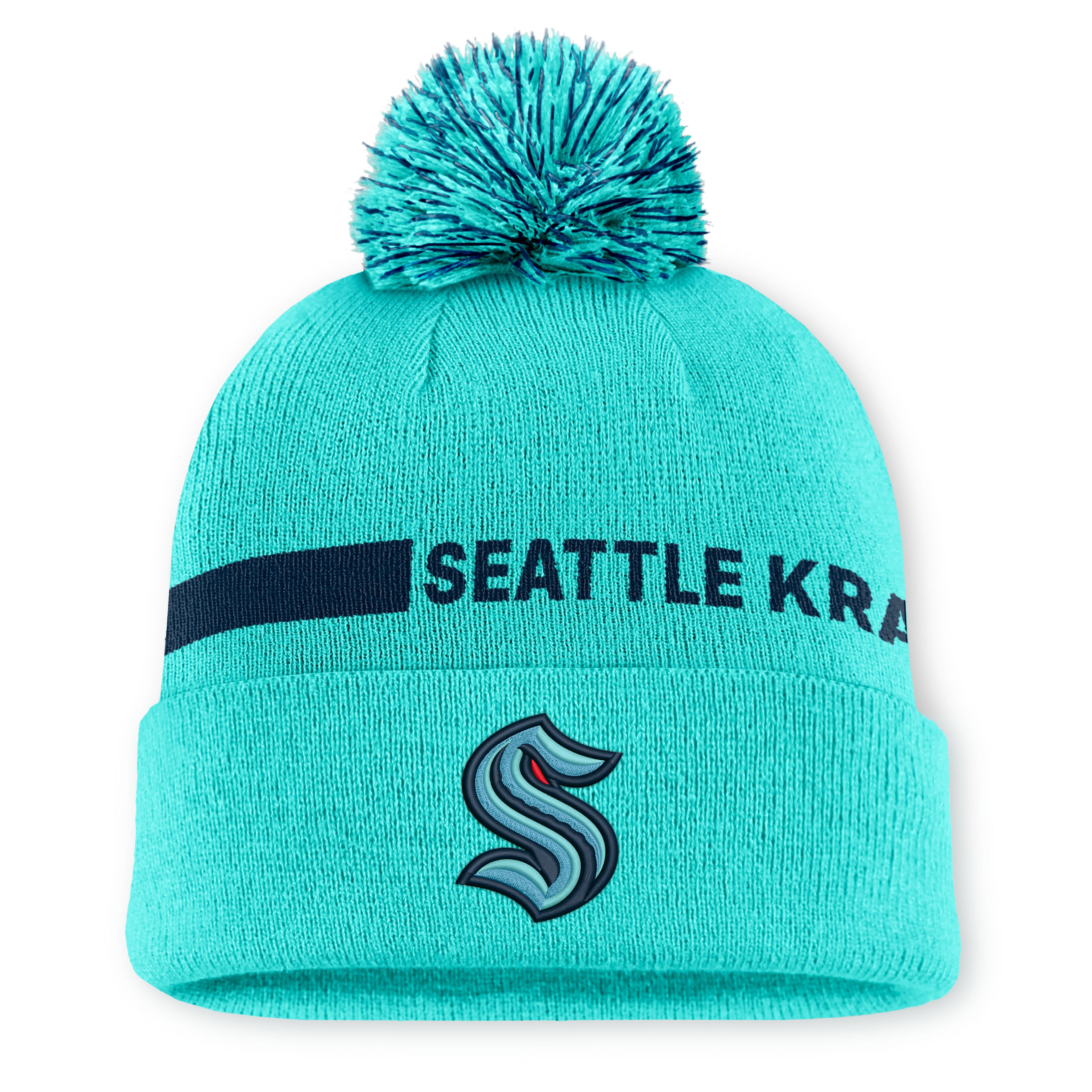 Bonnet à revers bleu clair Seattle Kraken Authentic Pro Rink pour femme, avec pompon