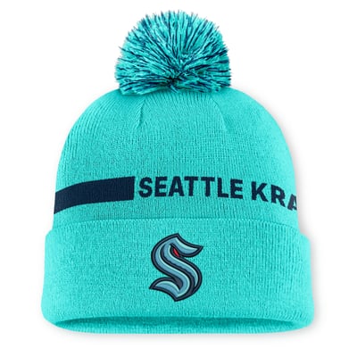 Seattle Kraken Fanatics Women's Authentic Pro Rink Cuffed Knit Hat with Pom - Light Blue