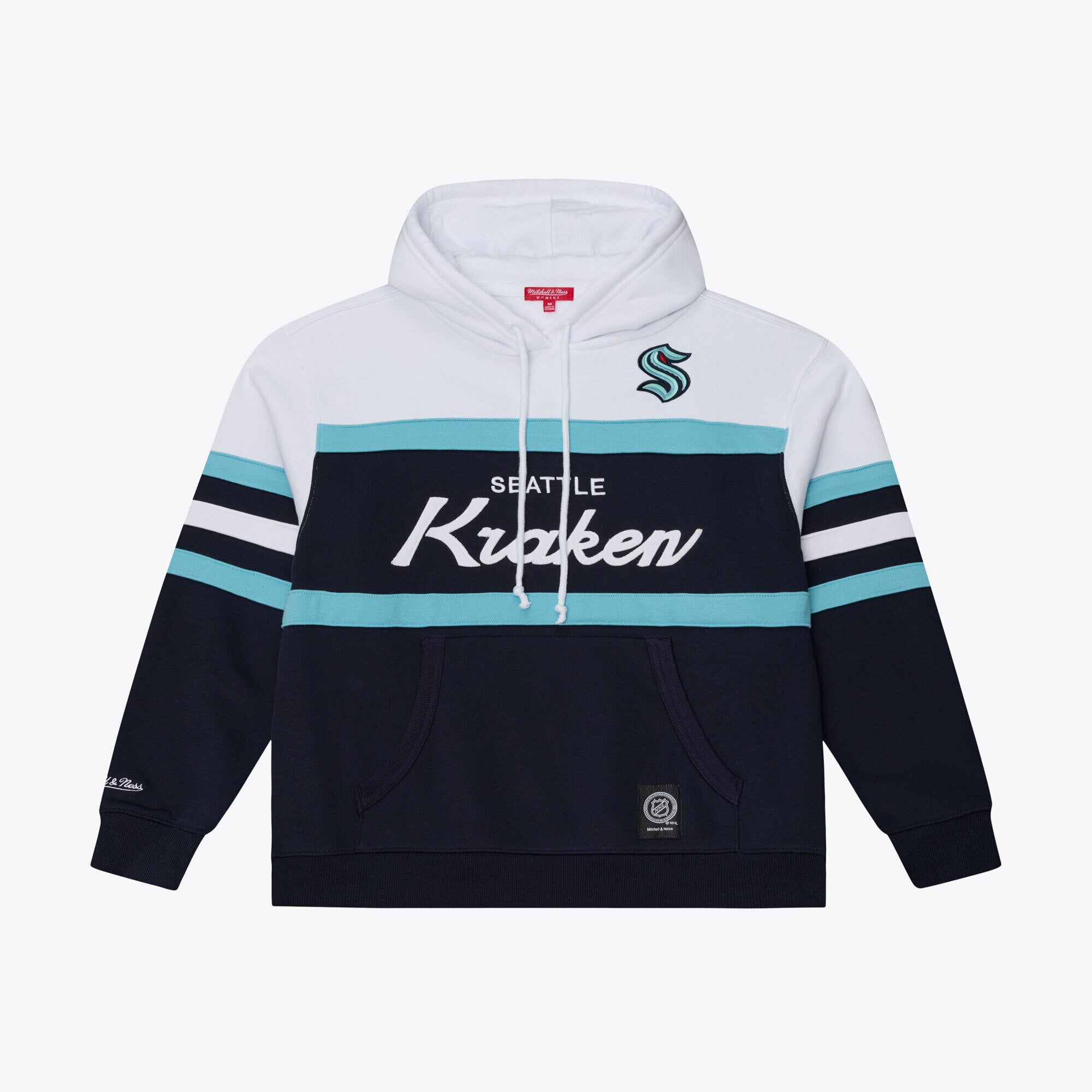 Sweat à capuche Mitchell & Ness blanc/bleu marine Seattle Kraken pour femme