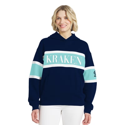 Women's Seattle Kraken  WEAR by Erin Andrews Deep Sea Blue Colorblock Stripe Hoodie