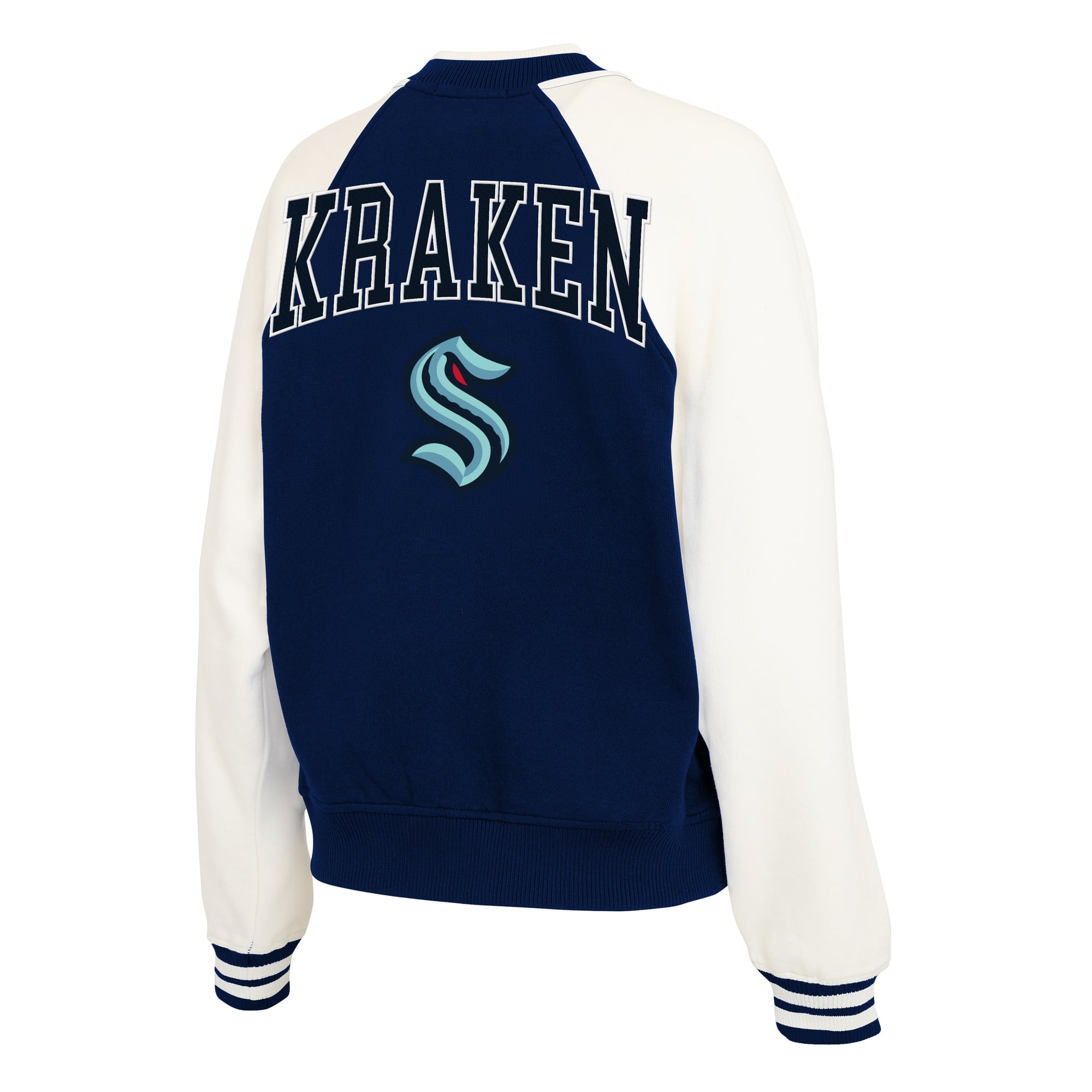 Women's WEAR by Erin Andrews Deep Sea Blue/White Seattle Kraken Fleece Varsity Full-Zip Jacket