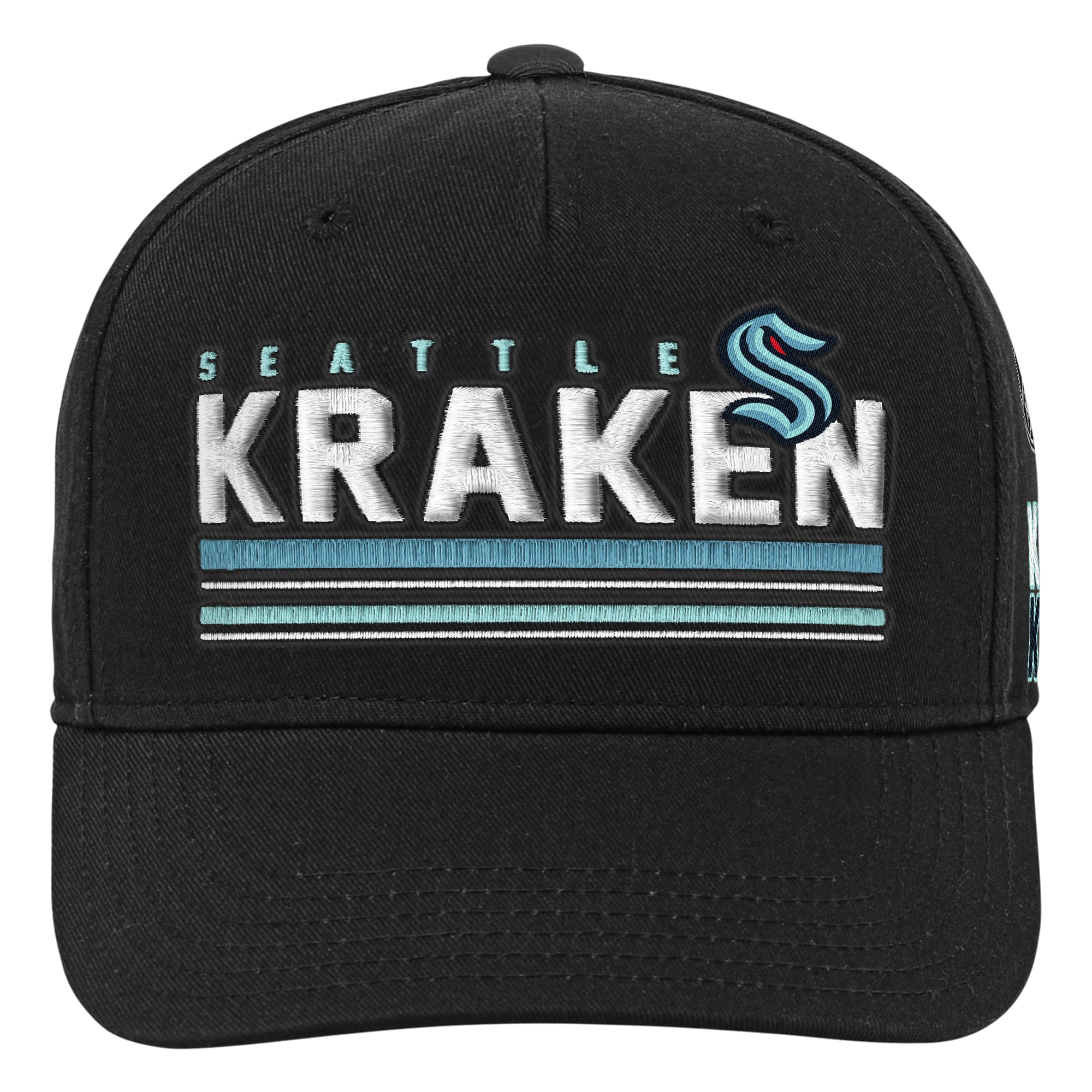 Youth Mitchell & Ness Black Seattle Kraken Triple Play Pro Pinch Snapback Hat