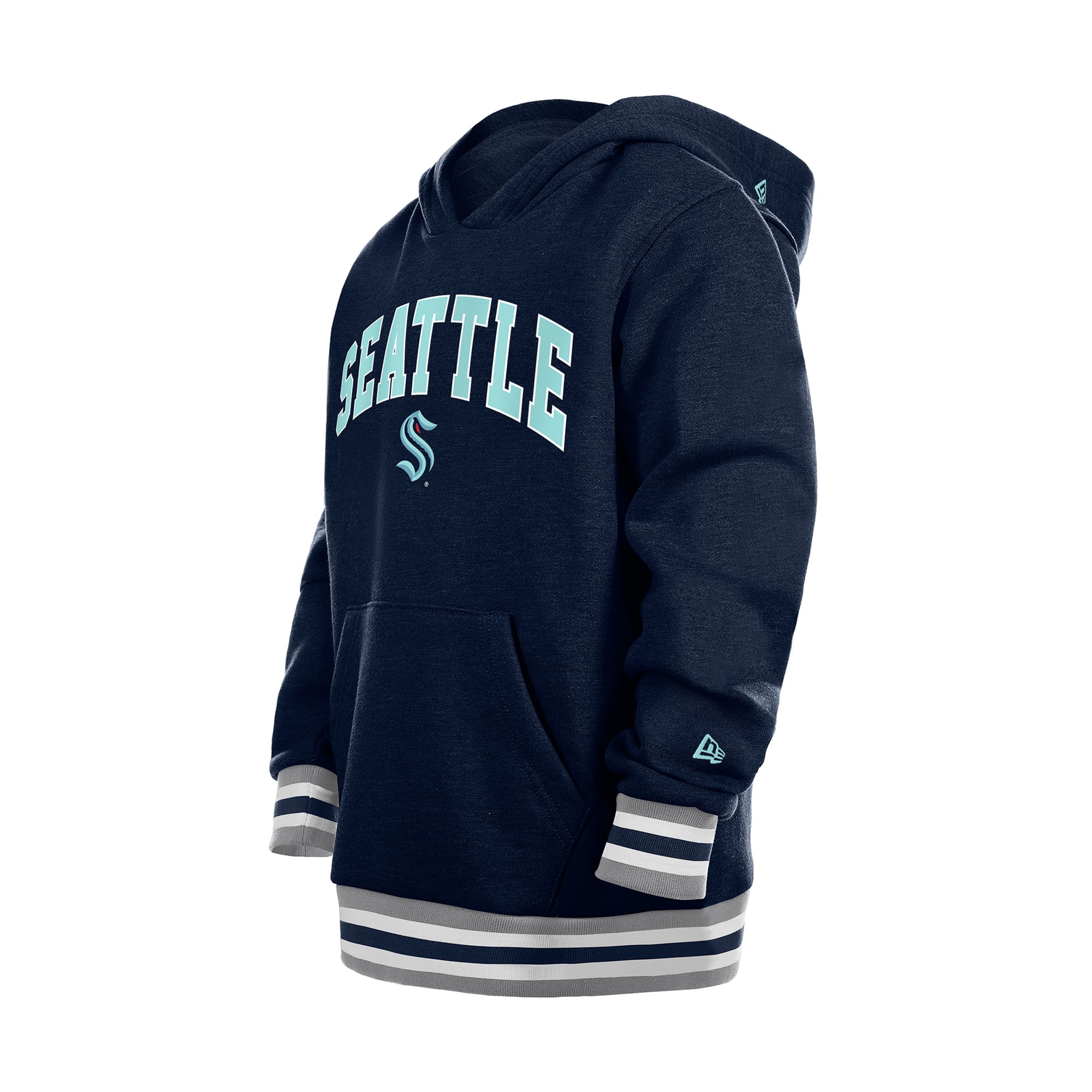Youth New Era Deep Sea Blue Seattle Kraken Knit Trim Pullover Hoodie