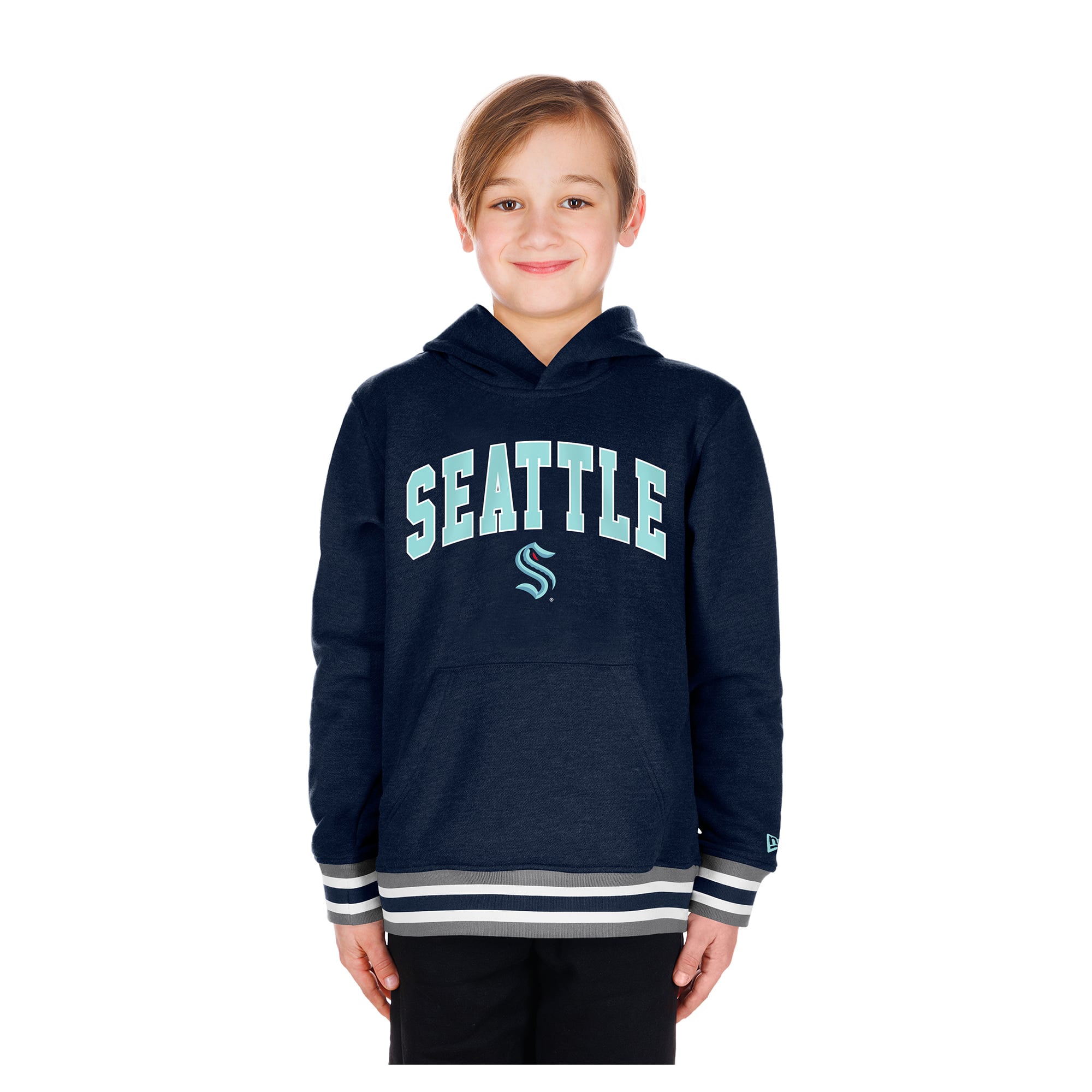 Youth New Era Deep Sea Blue Seattle Kraken Knit Trim Pullover Hoodie