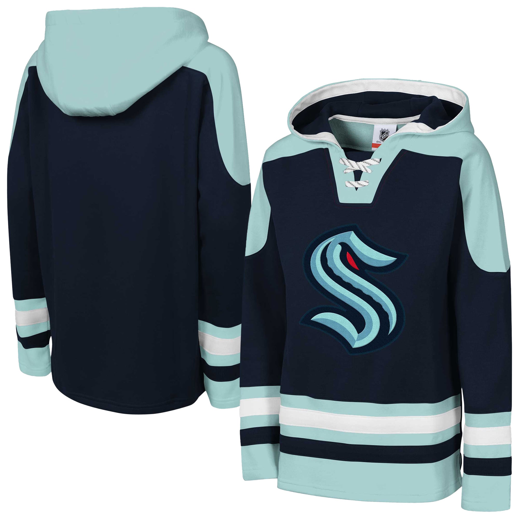 Sweat à capuche raglan col V Youth Outerstuff Deep Sea Blue Seattle Kraken Ageless Must Have Home