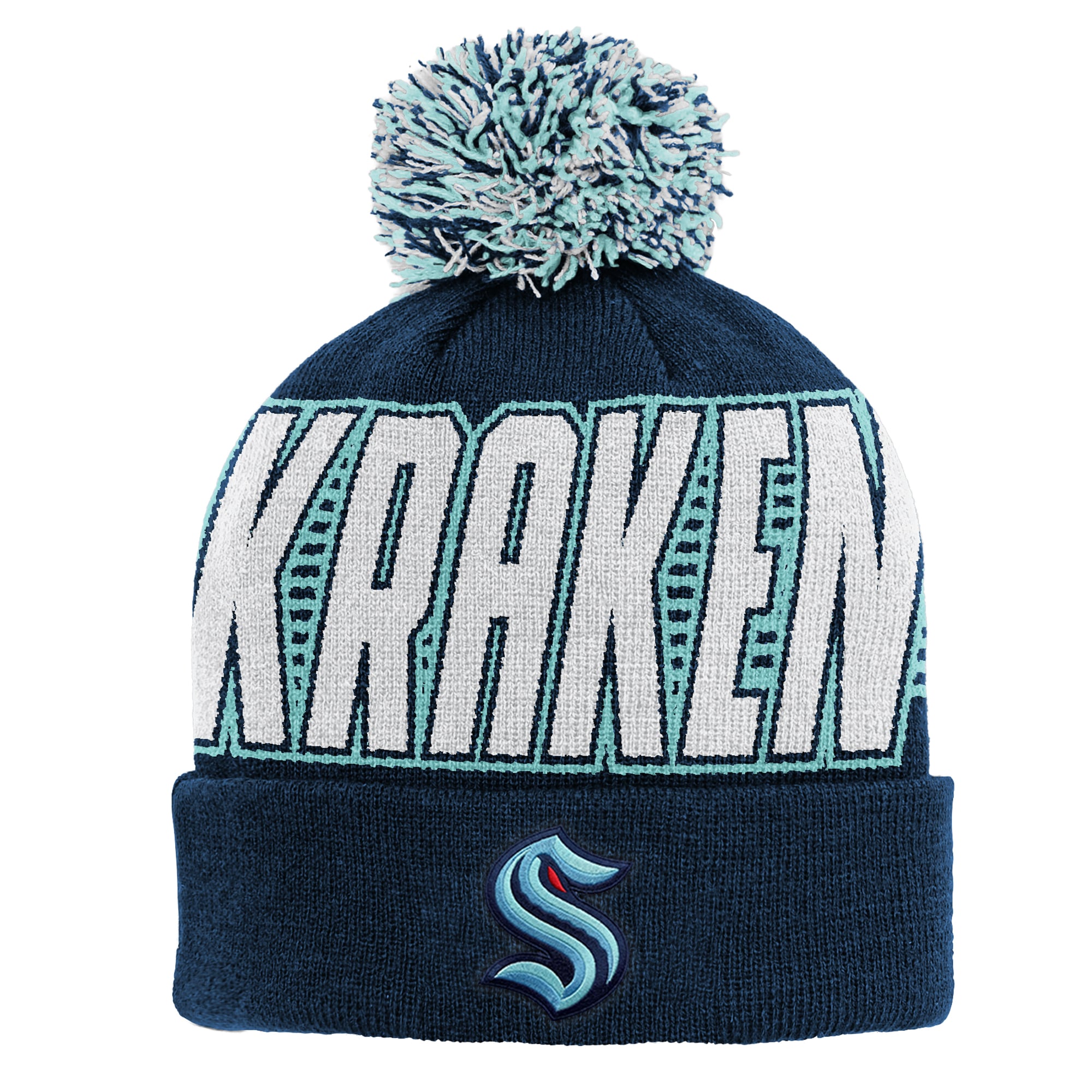 Bonnet tricoté à revers bleu marine profond Seattle Kraken pour enfant Outerstuff avec pompon