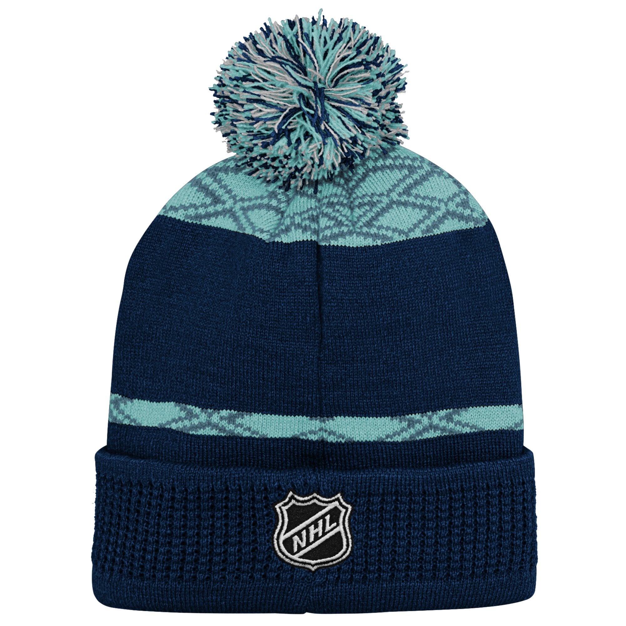 Bonnet en maille à revers Seattle Kraken bleu marine avec pompon