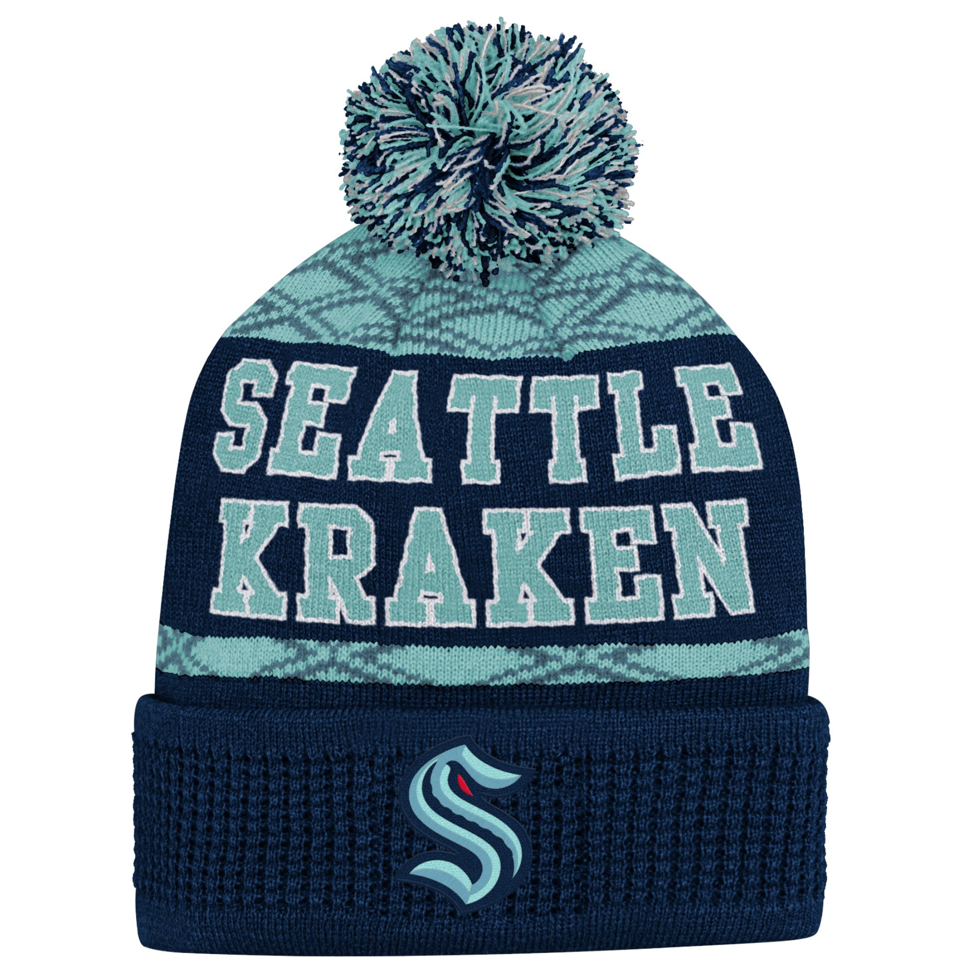 Bonnet en maille à revers Seattle Kraken bleu marine avec pompon