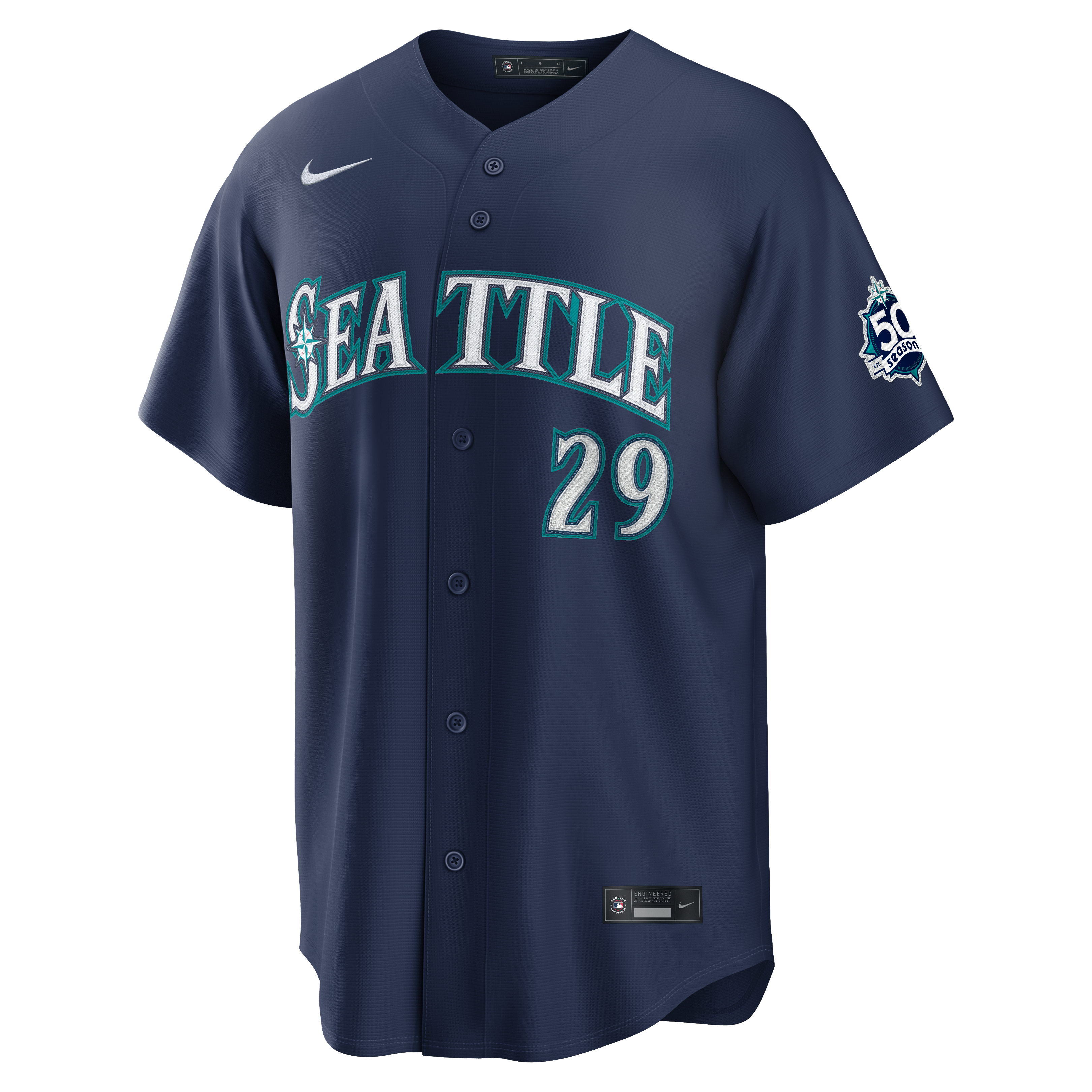 Maillot Nike Cal Raleigh blanc pour homme des Mariners de Seattle, écusson du stade domicile 50e saison