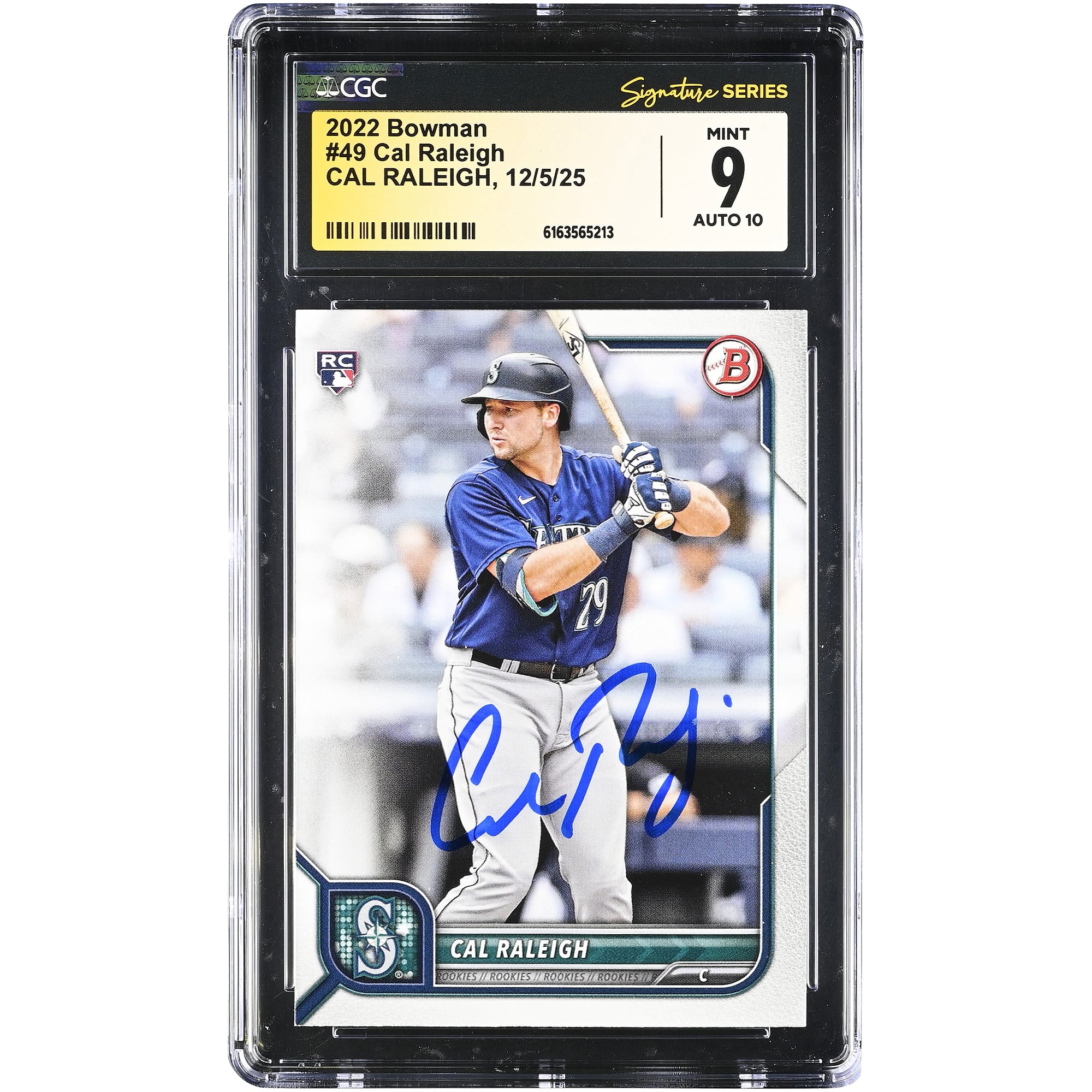 Carte de recrue autographiée de Cal Raleigh Seattle Mariners, Bowman n° 49, année 2022