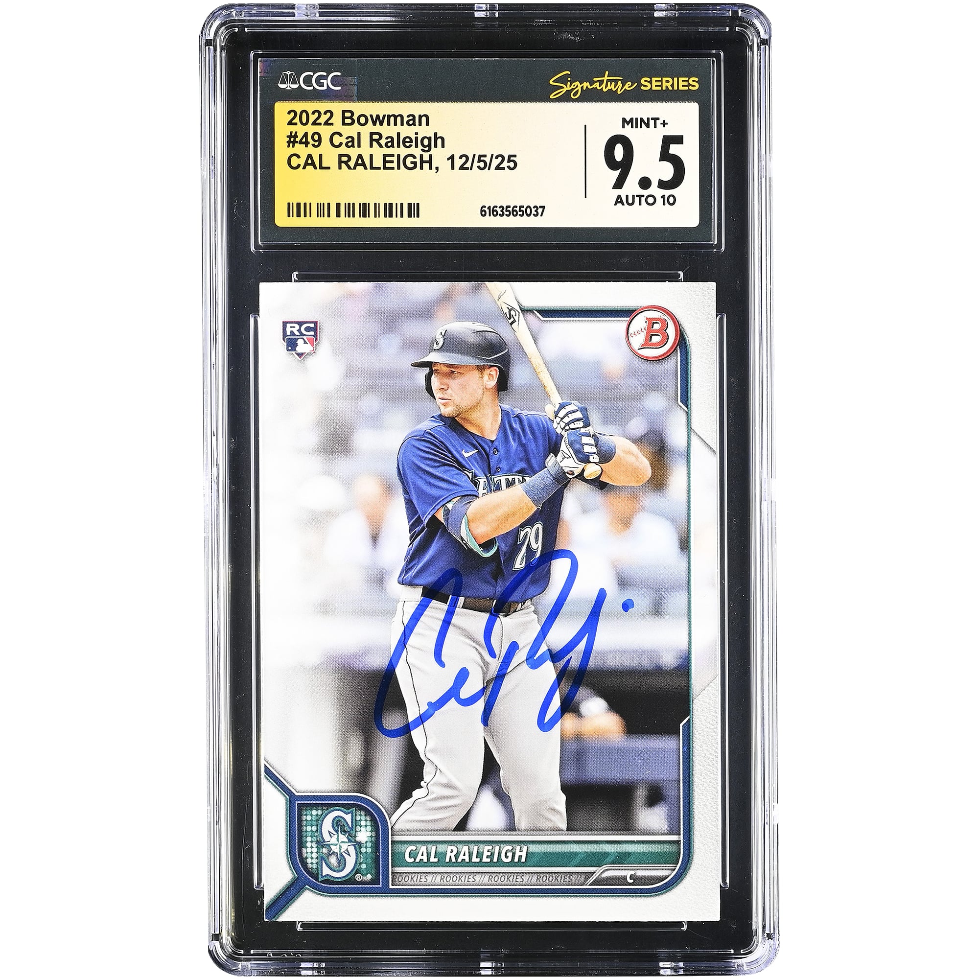 Cal Raleigh Seattle Mariners Autographed 2022 Bowman #49 CGC Authenticated /10 Rookie Card