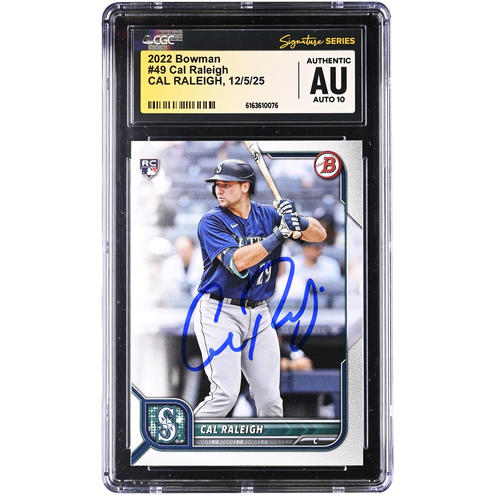 Cal Raleigh Seattle Mariners Autographed 2022 Bowman #49 CGC Authenticated Auto 10 Rookie Card