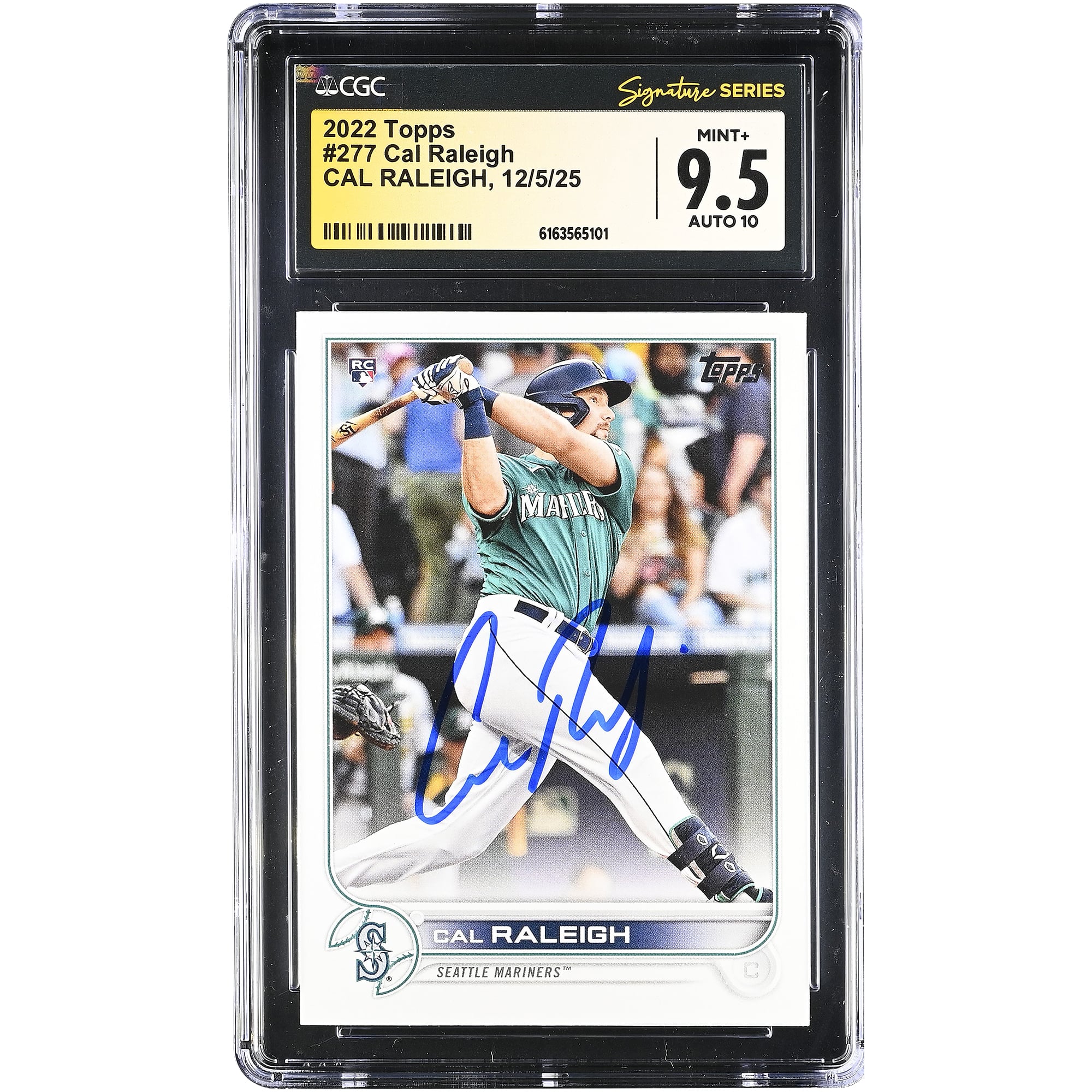 Carte de recrue autographiée Cal Raleigh Seattle Mariners 2022 Topps n° 277, authentifiée CGC 9,5/10