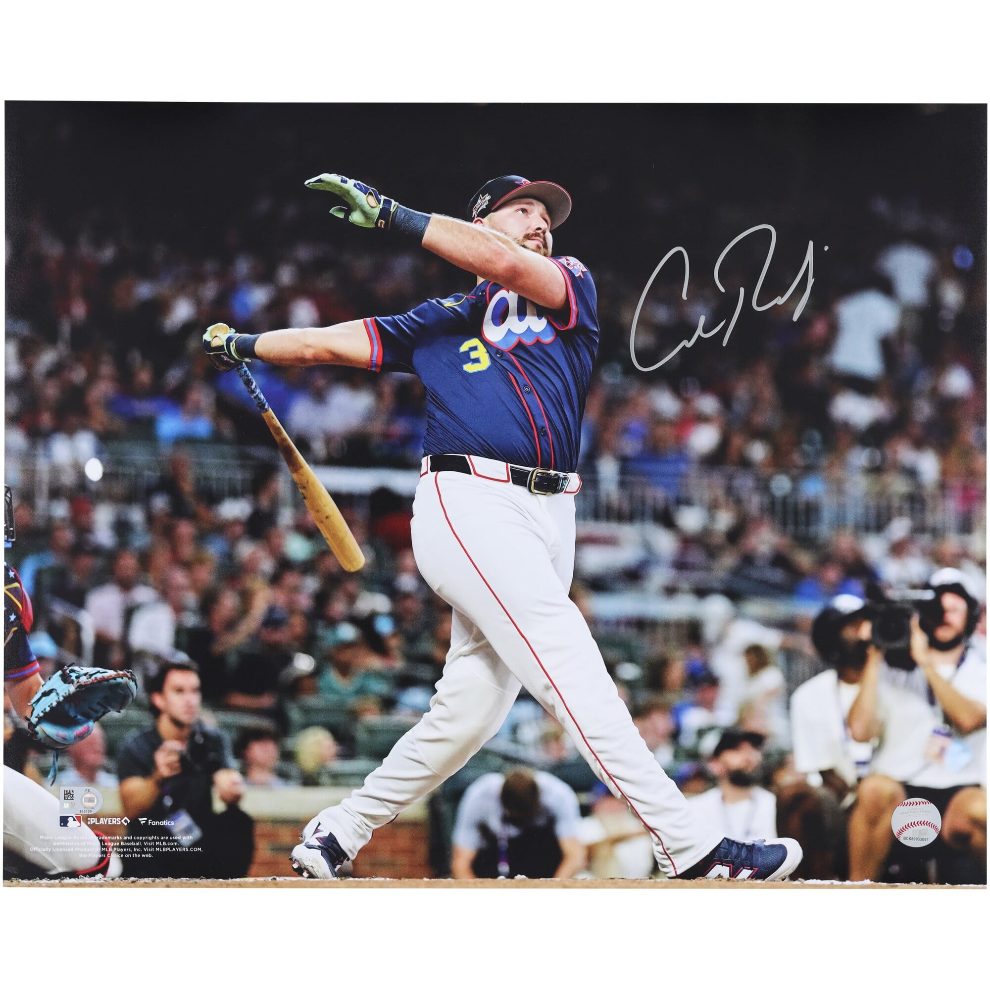 Photo autographiée de Cal Raleigh et des Seattle Mariners, édition 2025 du Home Run Derby de la MLB (40,6 x 50,8 cm).