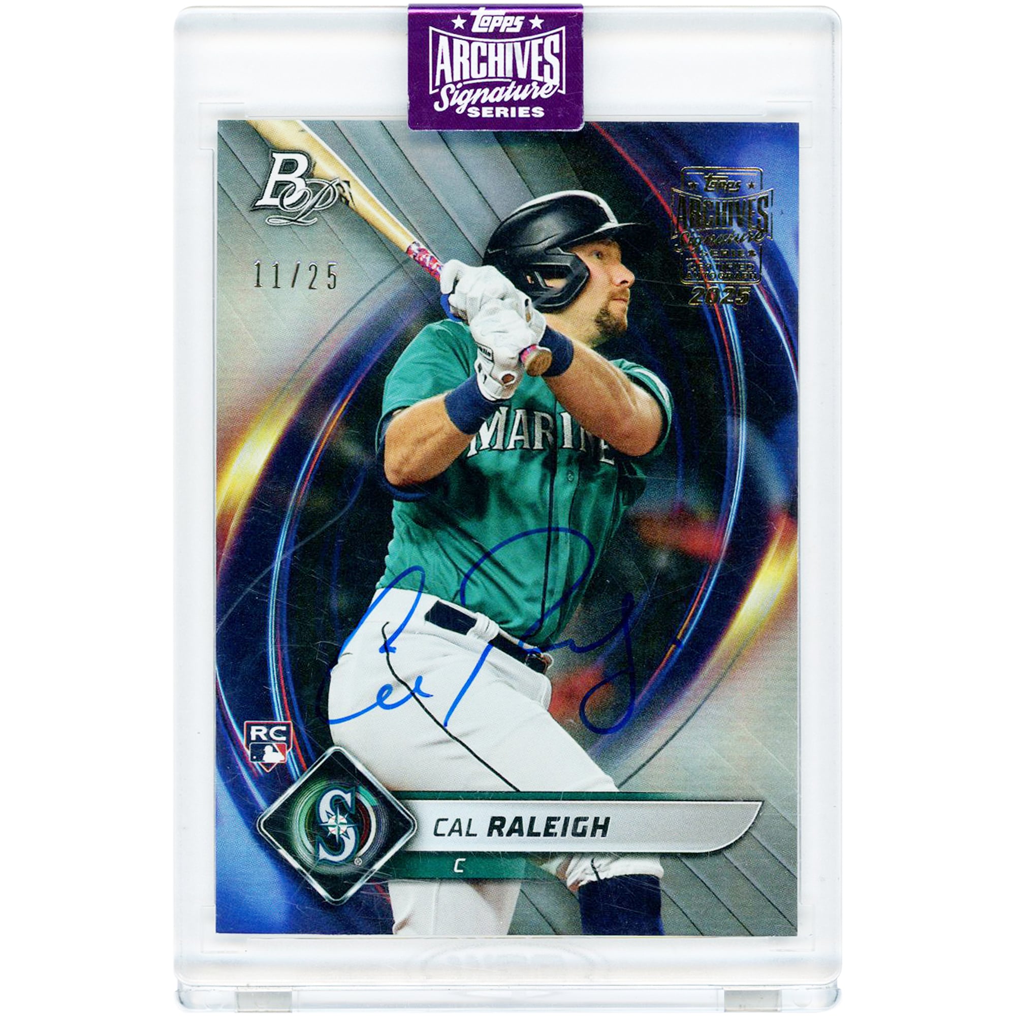 Carte de recrue autographiée Cal Raleigh Seattle Mariners 2025 Topps Archives Signature Series 2022 Bowman Platinum Design n° 83 n ° 11