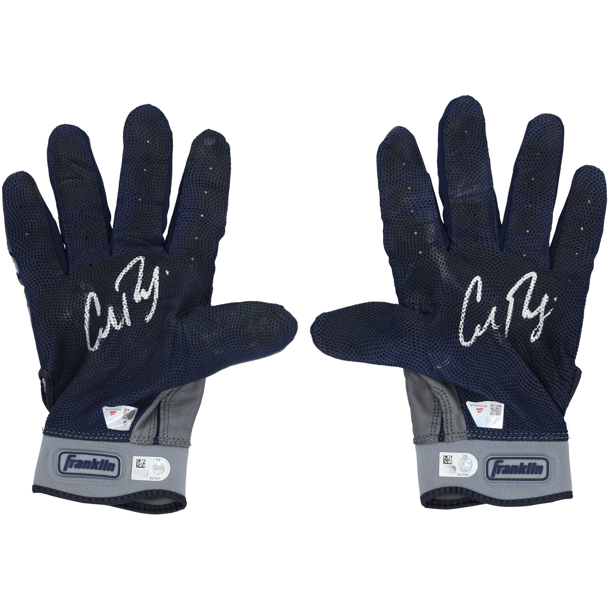 Cal Raleigh Seattle Mariners Autographed Game-Used Gray/Navy Franklin Batting Gloves from the 2025 MLB Season - NF70452469-70