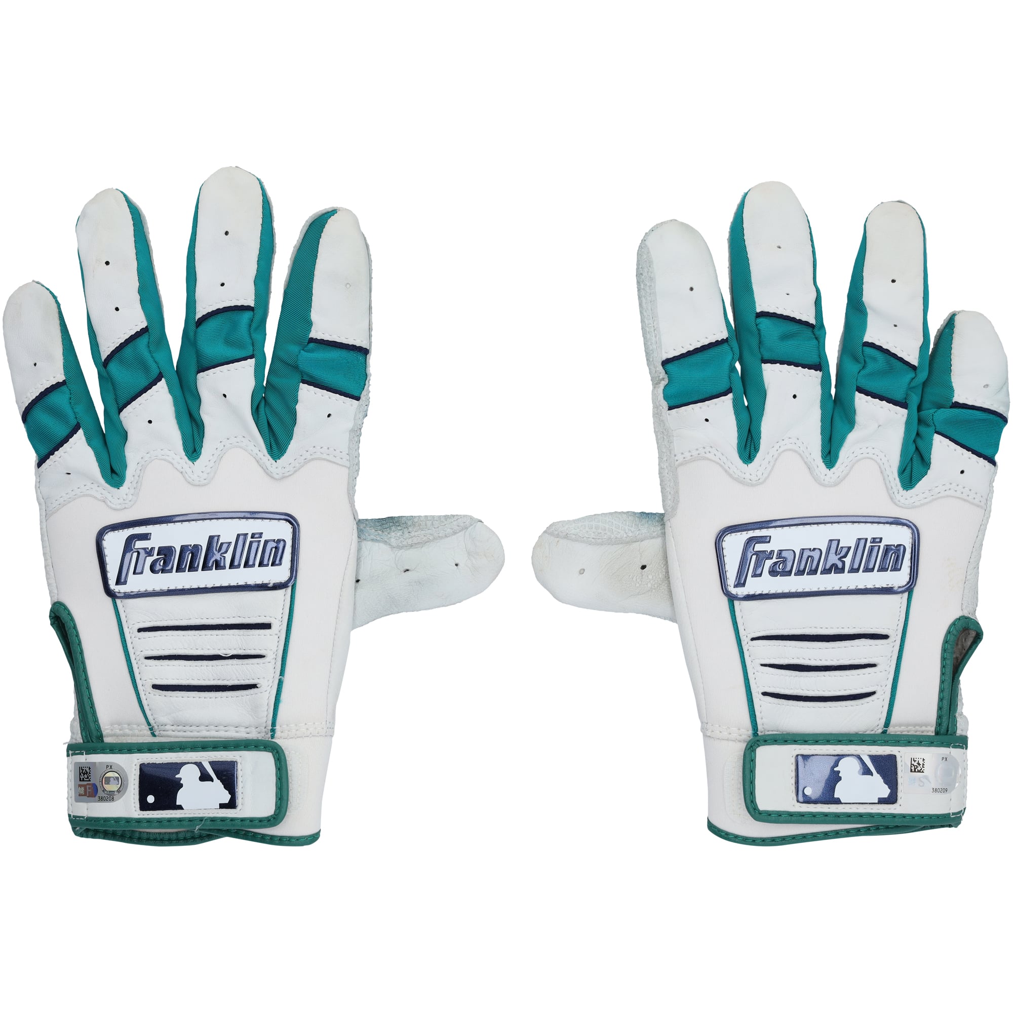 Cal Raleigh Seattle Mariners Autographed Game-Used White/Teal Franklin Batting Gloves from the 2025 MLB Season - NF70452463-64