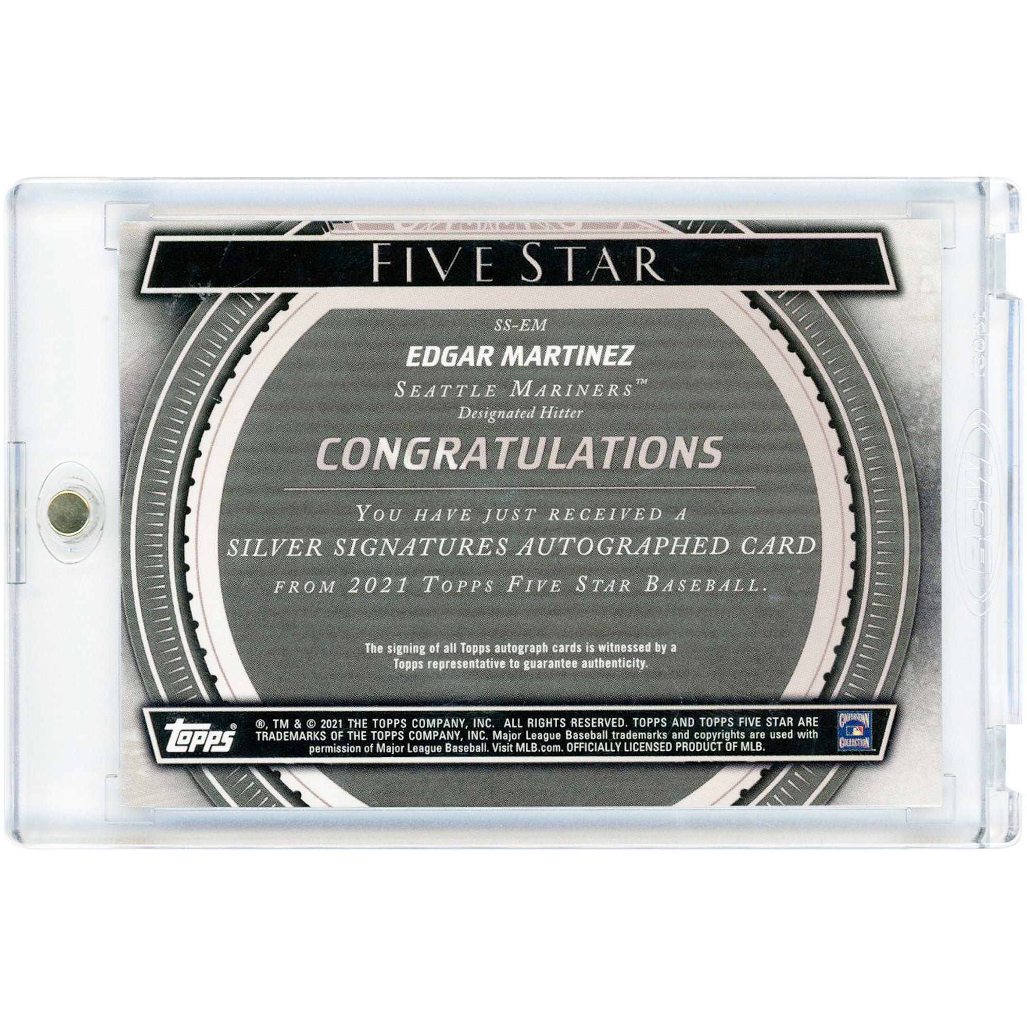 Carte autographiée Edgar Martínez des Mariners de Seattle, collection Topps Five Star Silver Signatures 2021, violette, numéro SS-EM, numéro 3/25