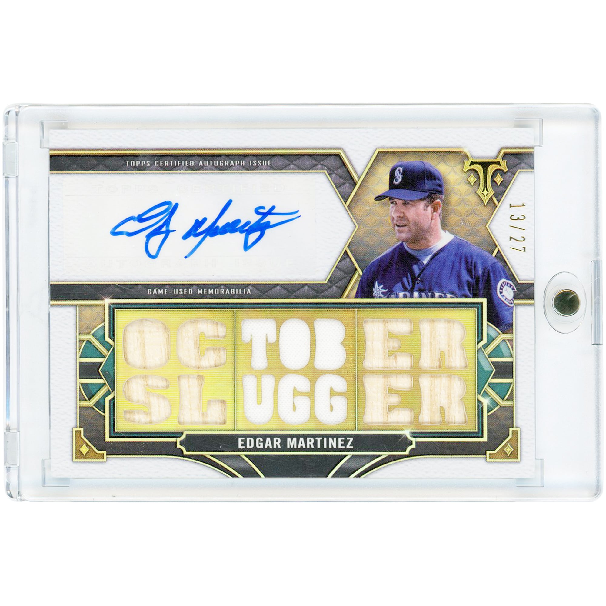 Carte autographiée Edgar Martínez Seattle Mariners 2022 Topps Triple Thread Triple Game Used Bat & Jersey Relics #TTAR-EM3 #13/27