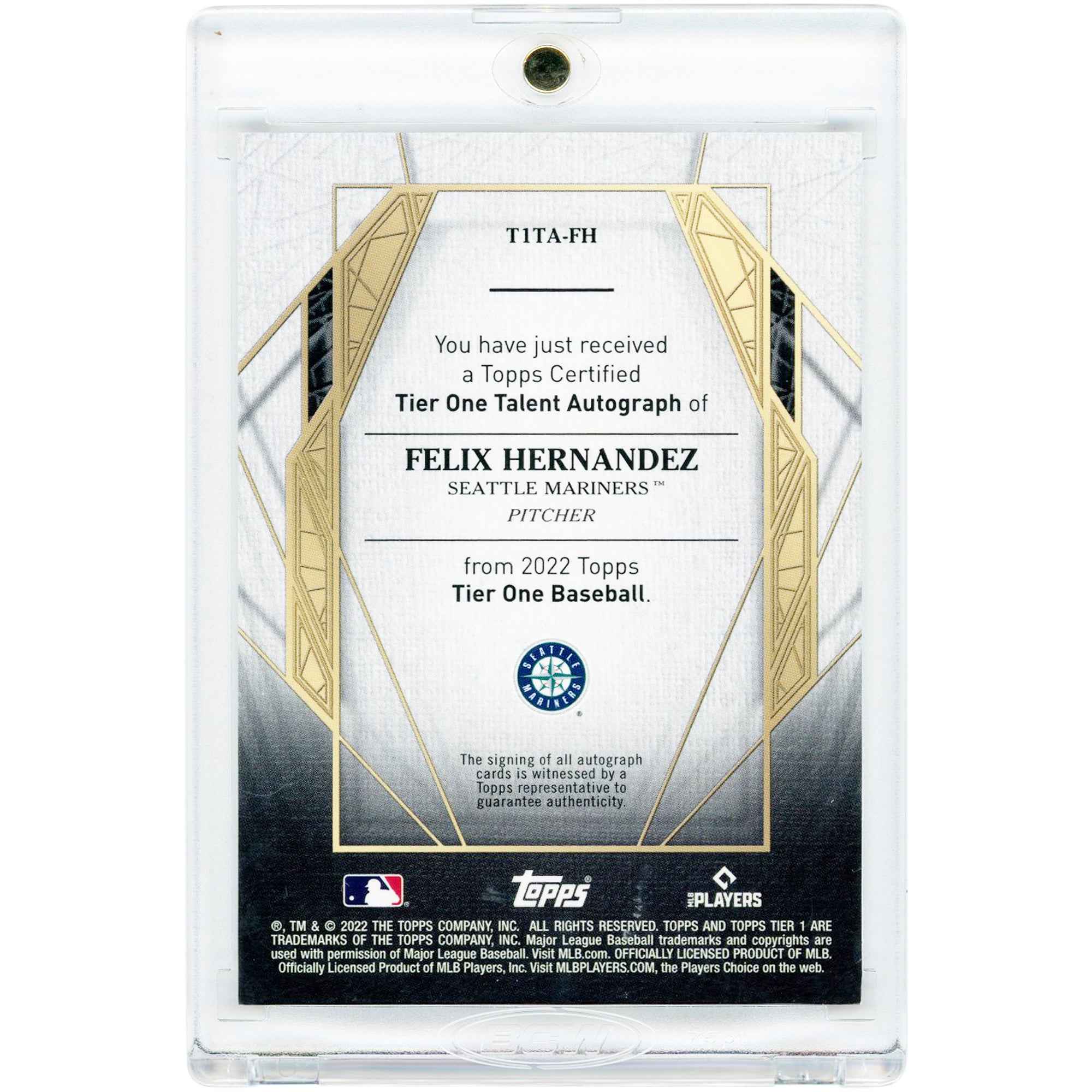 Felix Hernandez Seattle Mariners Autographed 2022 Topps Tier One Tier One Talent #T1TA-FH #17/100 Card