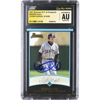 Ichiro Suzuki Seattle Mariners Autographed 2001 Bowman Draft Picks & Prospects #BDP84 CGC Fanatics Witnessed Authenticated AUTO 10 Rookie Card