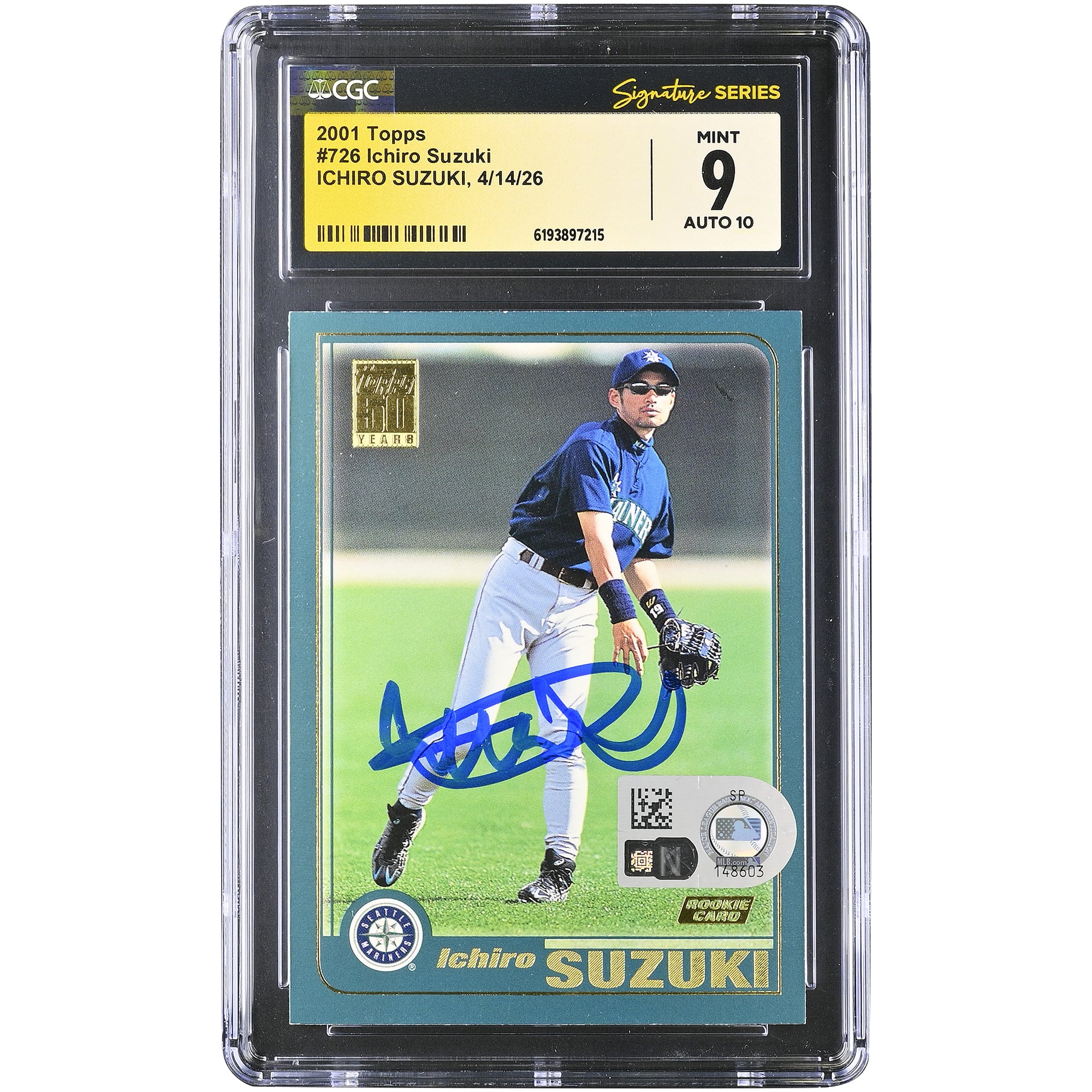 Ichiro Suzuki Seattle Mariners Autographed 2001 Topps #726 CGC Fanatics Witnessed Authenticated 9/10 Rookie Card