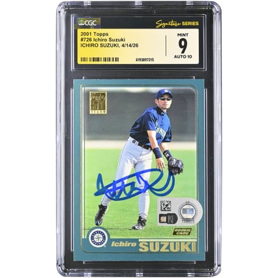 Ichiro Suzuki Seattle Mariners Autographed 2001 Topps #726 CGC Fanatics Witnessed Authenticated 9/10 Rookie Card
