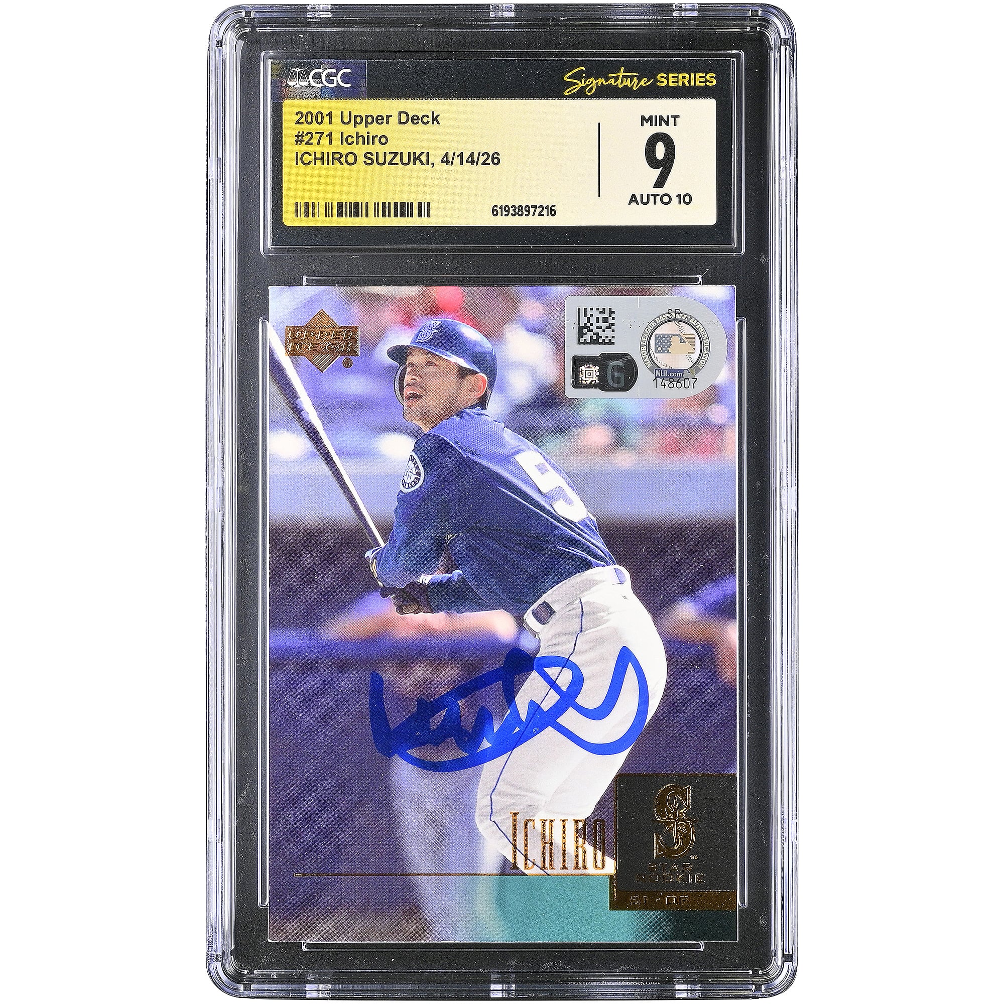 Ichiro Suzuki Seattle Mariners Autographed 2001 Upper Deck #271 CGC Fanatics Witnessed Authenticated 9/10 Rookie Card