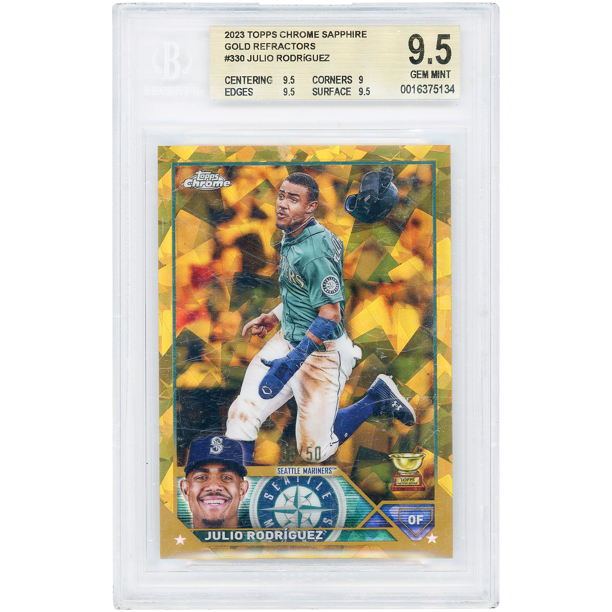 Julio Rodriguez Seattle Mariners 2023 Topps Chrome Sapphire Gold Refractor #330 #35/50 BGS Authenticated 9.5 Card - 9.5,9,9.5,9.5 Subgrades