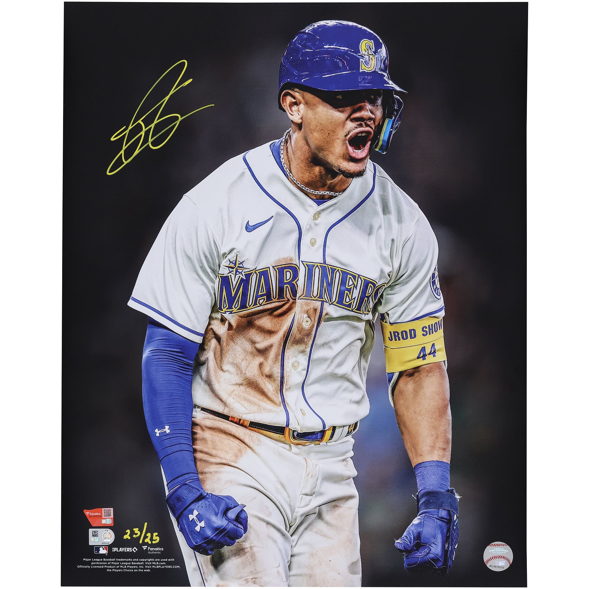 Photo dédicacée de Julio Rodriguez (Seattle Mariners) - 40,6 x 50,8 cm (édition limitée à 25 exemplaires)