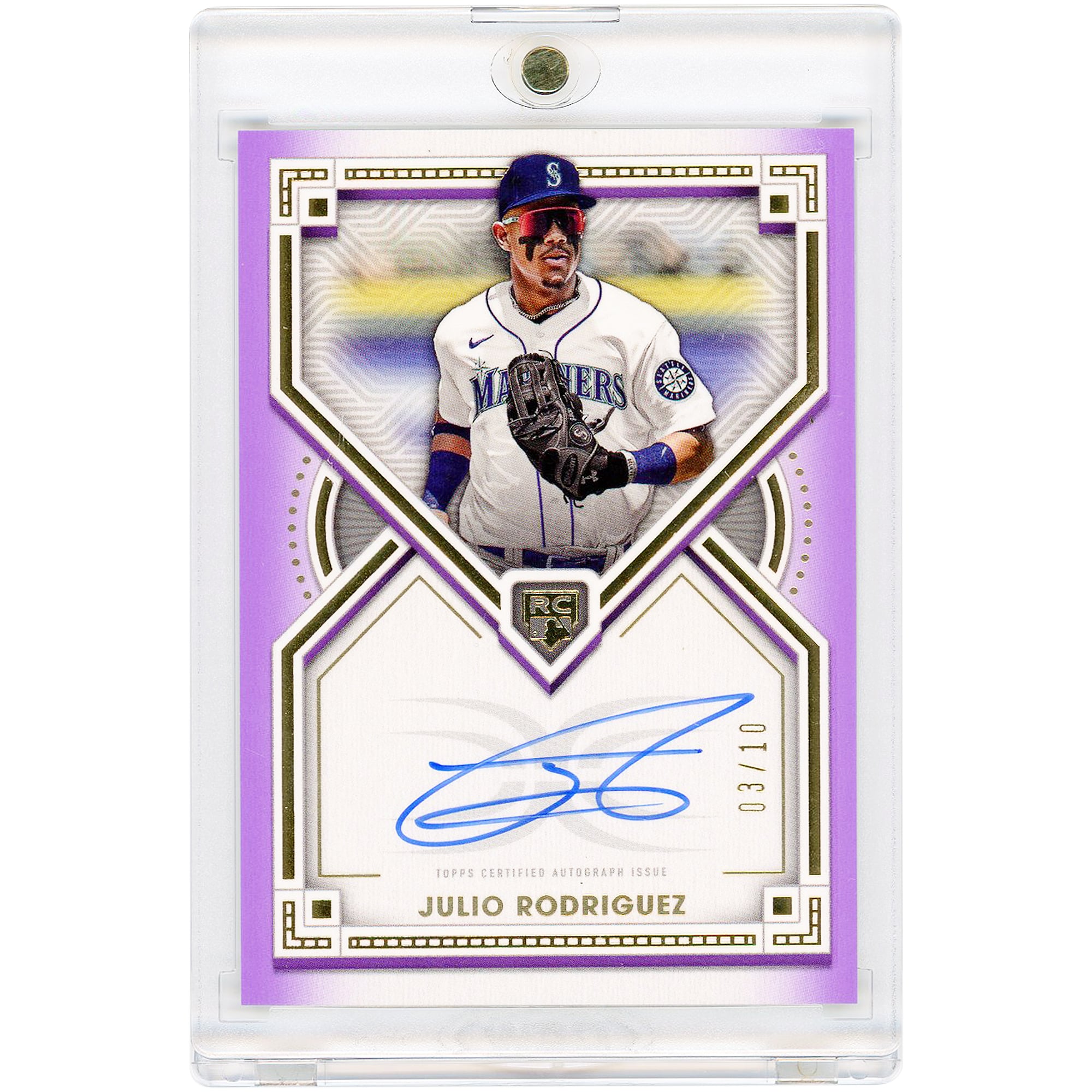 Carte de recrue Julio Rodriguez Seattle Mariners autographiée, collection Topps Definitive 2022, violette, #DRA-JR #3/10