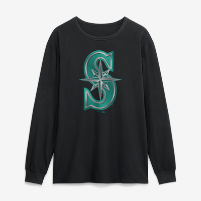 Seattle Mariners  Metallic Mascot Long Sleeve T-Shirt - Black